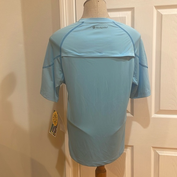 Weekender Rash guard performance athletic top aqua solar short sleeve sky blue S - Picture 2 of 10
